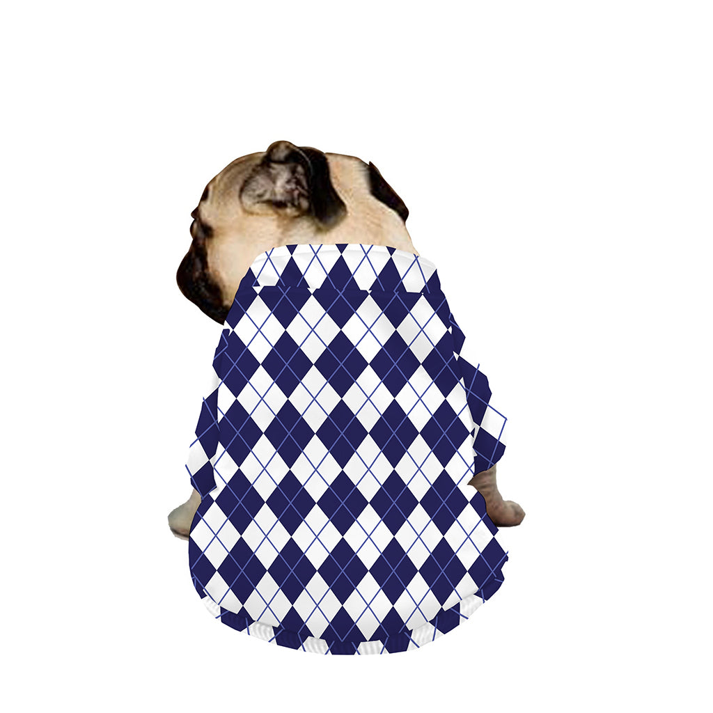 Navy Blue And White Argyle Pattern Print Dog Zip Up Jacket