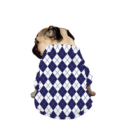 Navy Blue And White Argyle Pattern Print Dog Zip Up Jacket