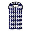Navy Blue And White Argyle Pattern Print Double Neoprene Wine Tote