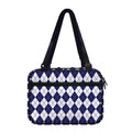 Navy Blue And White Argyle Pattern Print Double Strap Bible Bag