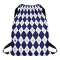 Navy Blue And White Argyle Pattern Print Drawstring Backpack