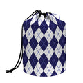 Navy Blue And White Argyle Pattern Print Drawstring Makeup Bag
