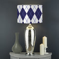 Navy Blue And White Argyle Pattern Print Drum Lamp Shade