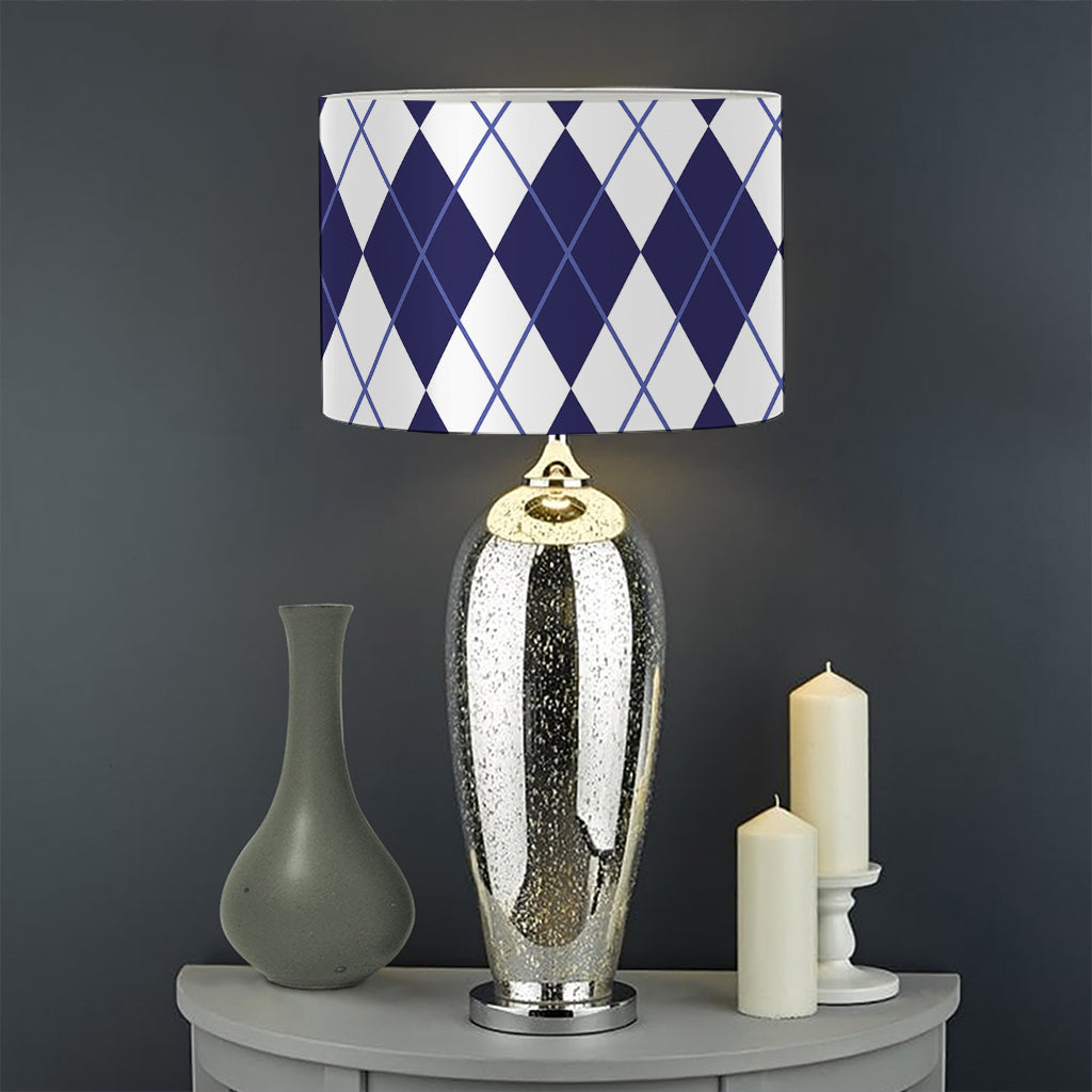 Navy Blue And White Argyle Pattern Print Drum Lamp Shade