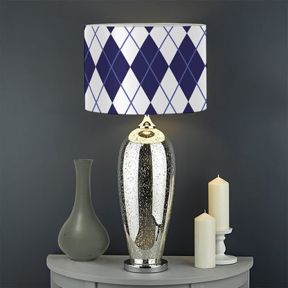 Navy Blue And White Argyle Pattern Print Drum Lamp Shade