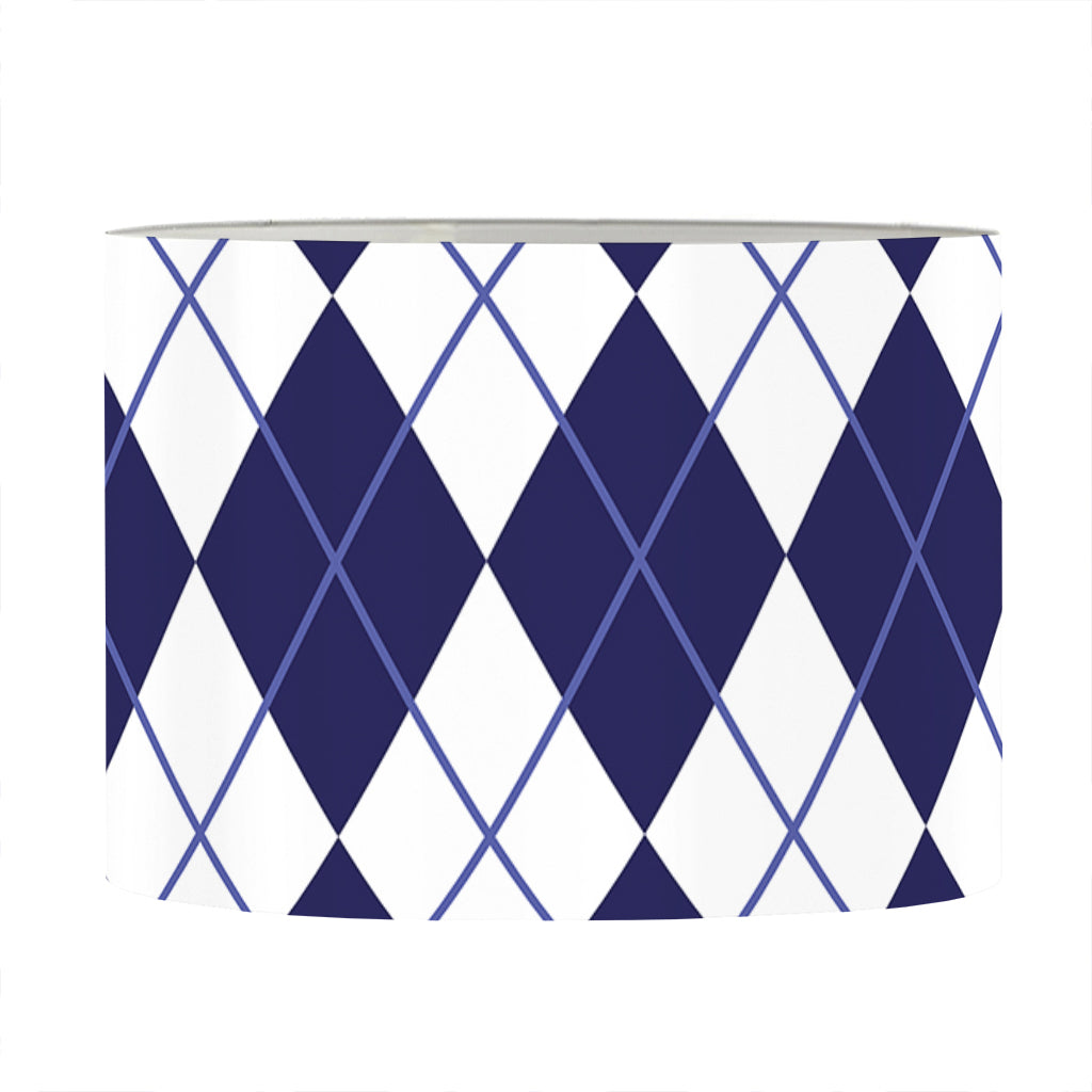 Navy Blue And White Argyle Pattern Print Drum Lamp Shade