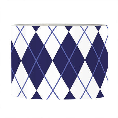Navy Blue And White Argyle Pattern Print Drum Lamp Shade
