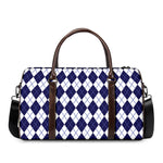 Navy Blue And White Argyle Pattern Print Duffle Bag