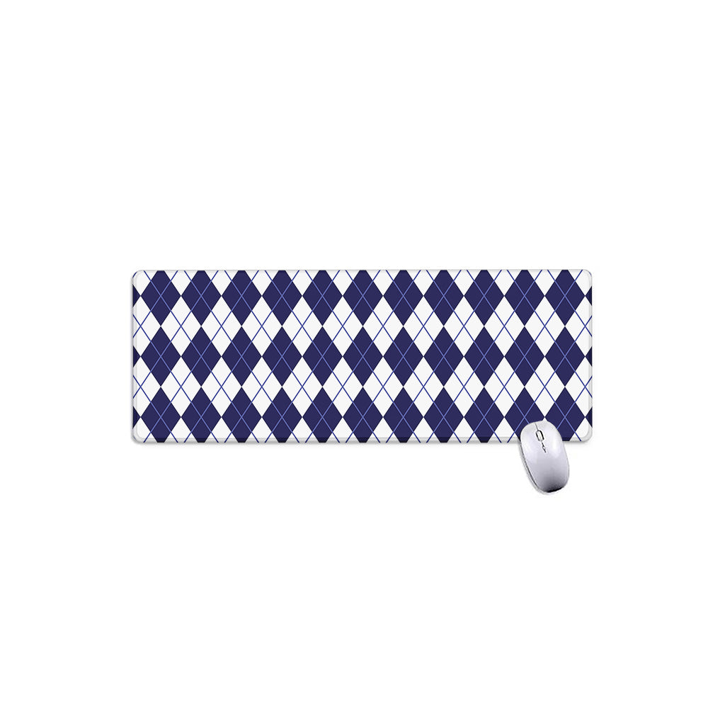 Navy Blue And White Argyle Pattern Print Extended Mouse Pad