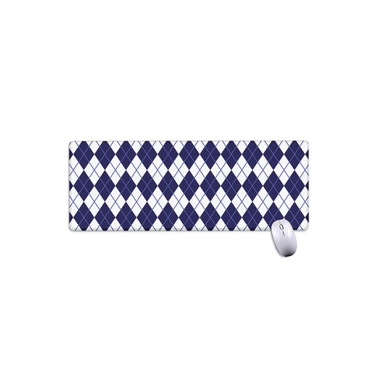 Navy Blue And White Argyle Pattern Print Extended Mouse Pad