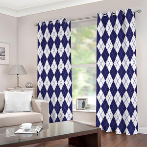 Navy Blue And White Argyle Pattern Print Extra Wide Grommet Curtains