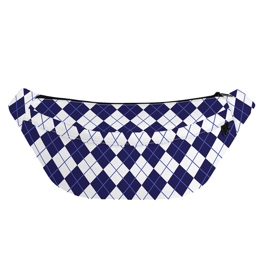 Navy Blue And White Argyle Pattern Print Fanny Pack