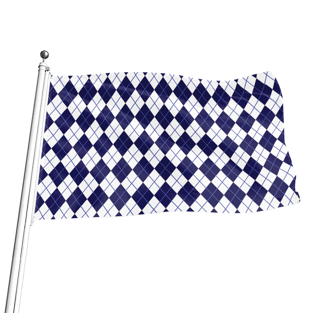 Navy Blue And White Argyle Pattern Print Flag