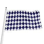 Navy Blue And White Argyle Pattern Print Flag