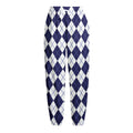 Navy Blue And White Argyle Pattern Print Fleece Lined Knit Pants