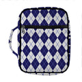 Navy Blue And White Argyle Pattern Print Front Pocket Bible Bag