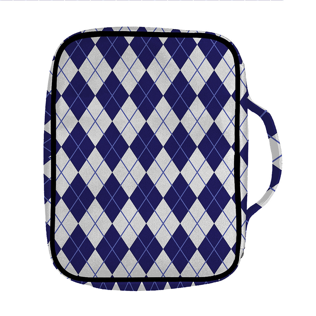 Navy Blue And White Argyle Pattern Print Front Pocket Bible Bag