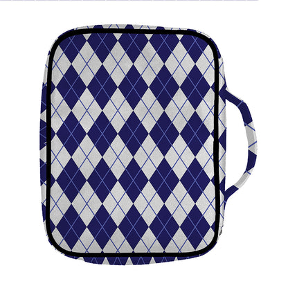 Navy Blue And White Argyle Pattern Print Front Pocket Bible Bag