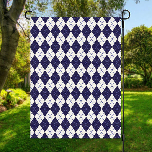 Navy Blue And White Argyle Pattern Print Garden Flag