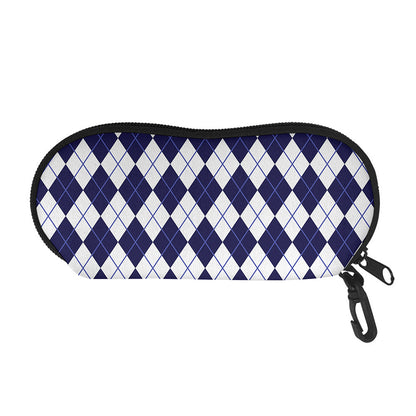 Navy Blue And White Argyle Pattern Print Glasses Case