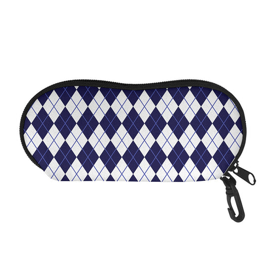 Navy Blue And White Argyle Pattern Print Glasses Case