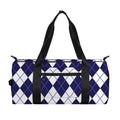 Navy Blue And White Argyle Pattern Print Gym Bag
