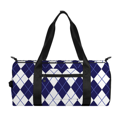 Navy Blue And White Argyle Pattern Print Gym Bag