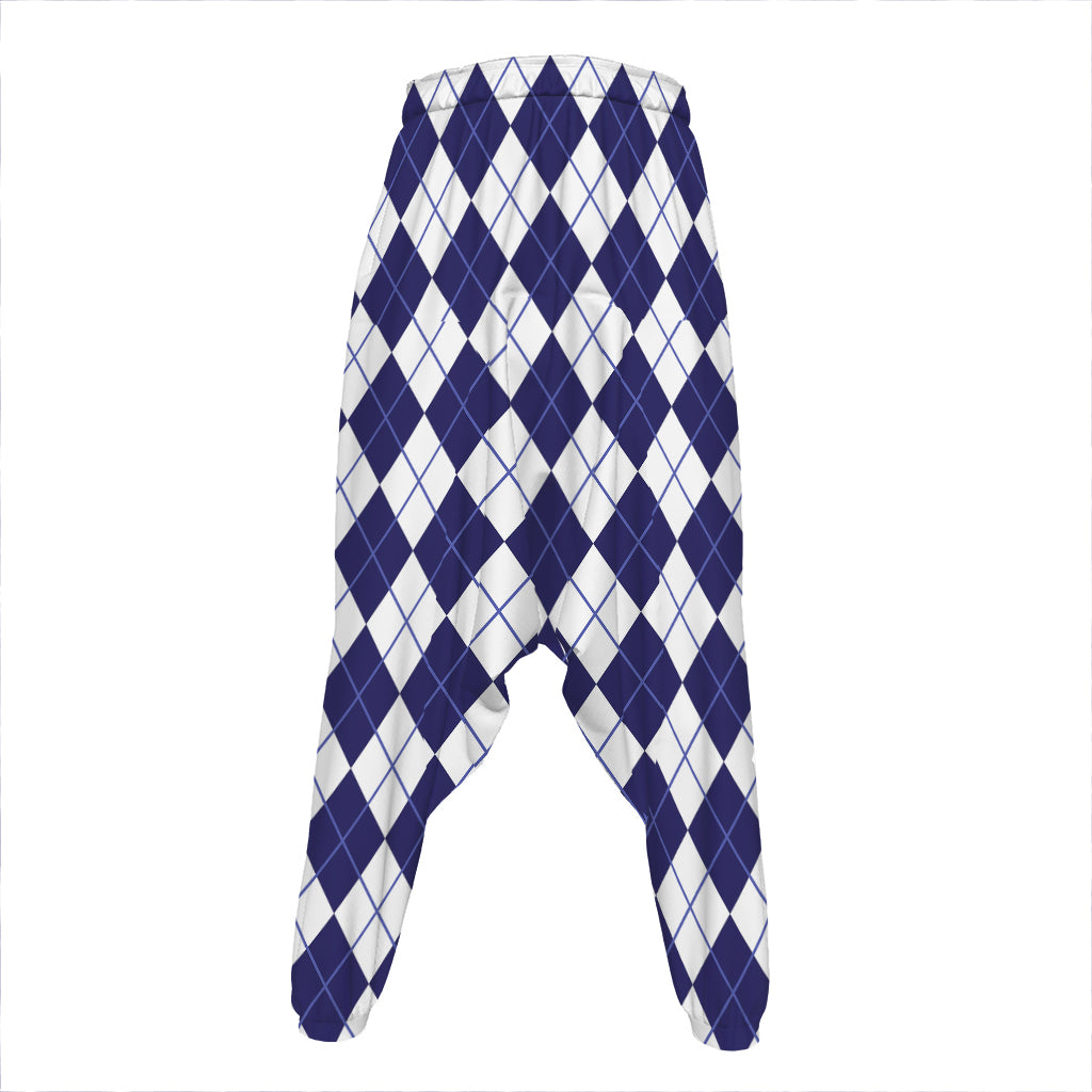 Navy Blue And White Argyle Pattern Print Hammer Pants