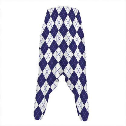 Navy Blue And White Argyle Pattern Print Hammer Pants