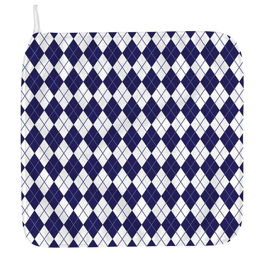 Navy Blue And White Argyle Pattern Print Hand Towel