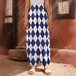 Navy Blue And White Argyle Pattern Print Harem Pants