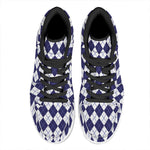 Navy Blue And White Argyle Pattern Print High Top Leather Sneakers