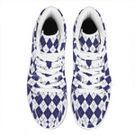Navy Blue And White Argyle Pattern Print High Top Leather Sneakers