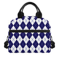 Navy Blue And White Argyle Pattern Print Insulated Lunch Bag