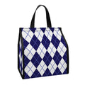 Navy Blue And White Argyle Pattern Print Insulated Lunch Tote