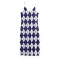 Navy Blue And White Argyle Pattern Print Jersey Midi Cami Dress