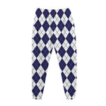 Navy Blue And White Argyle Pattern Print Jogger Pants