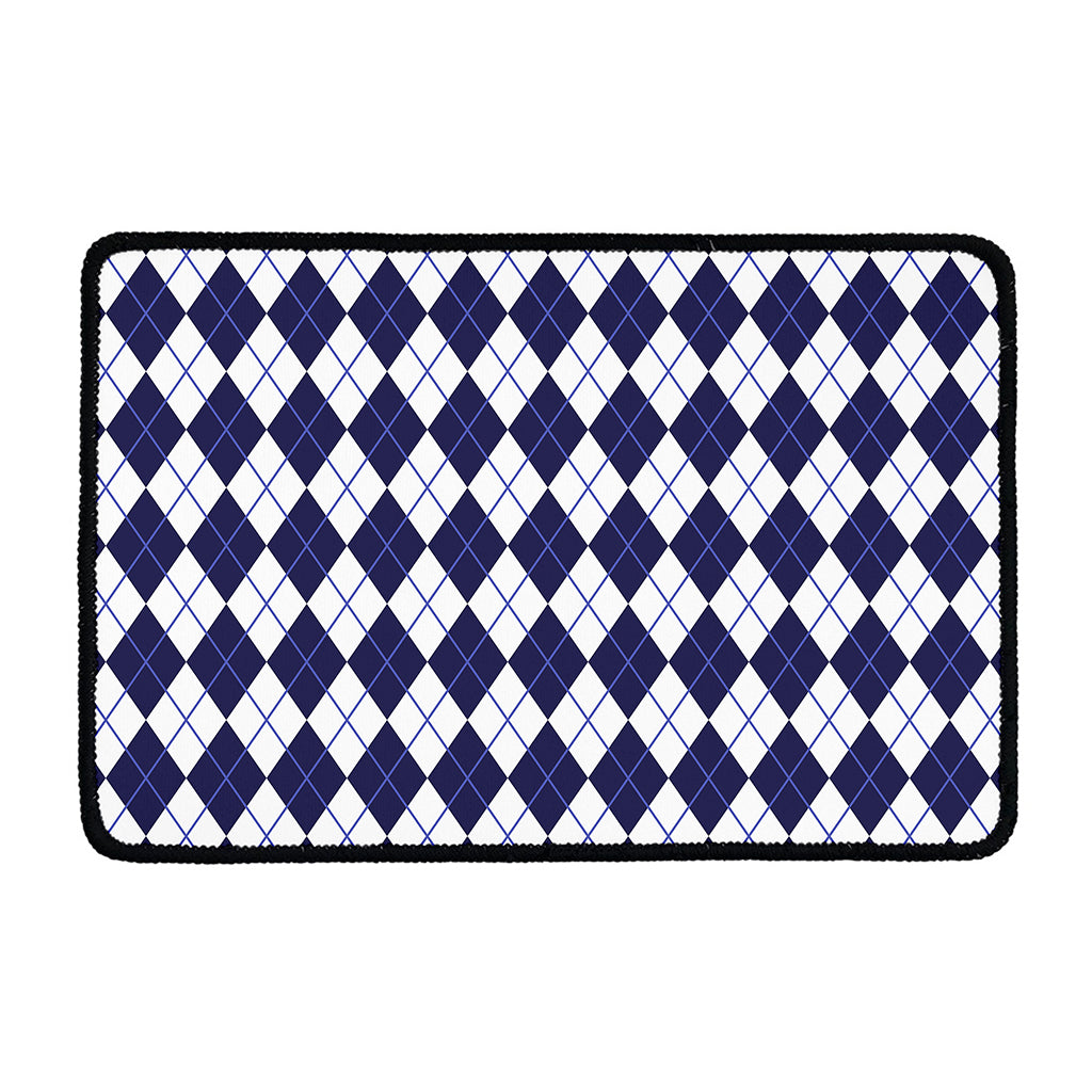 Navy Blue And White Argyle Pattern Print Kitchen Mat