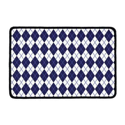 Navy Blue And White Argyle Pattern Print Kitchen Mat
