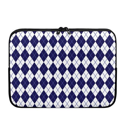 Navy Blue And White Argyle Pattern Print Laptop Sleeve