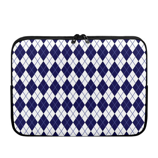 Navy Blue And White Argyle Pattern Print Laptop Sleeve