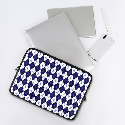 Navy Blue And White Argyle Pattern Print Laptop Sleeve