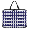 Navy Blue And White Argyle Pattern Print Laptop Sleeve With Handle