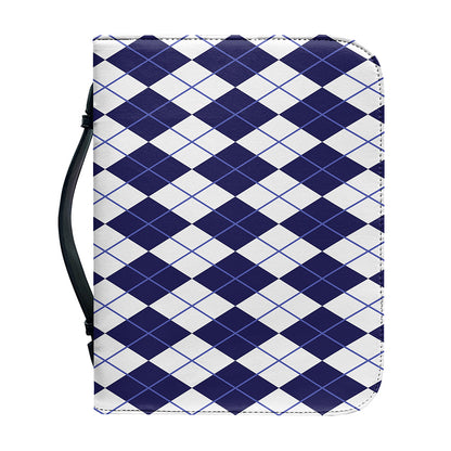 Navy Blue And White Argyle Pattern Print Leather Bible Cover