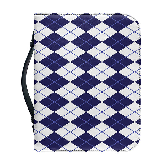 Navy Blue And White Argyle Pattern Print Leather Bible Cover