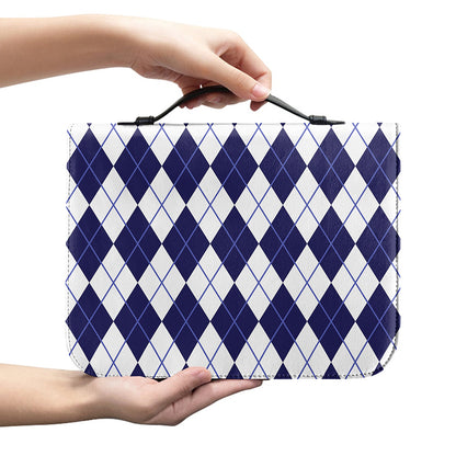 Navy Blue And White Argyle Pattern Print Leather Bible Cover