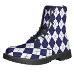 Navy Blue And White Argyle Pattern Print Backpack