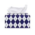 Navy Blue And White Argyle Pattern Print Leather Tissue Box Cover