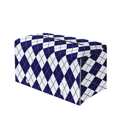 Navy Blue And White Argyle Pattern Print Leather Tissue Box Cover