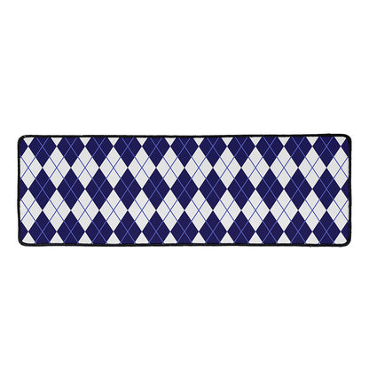 Navy Blue And White Argyle Pattern Print Long Kitchen Mat